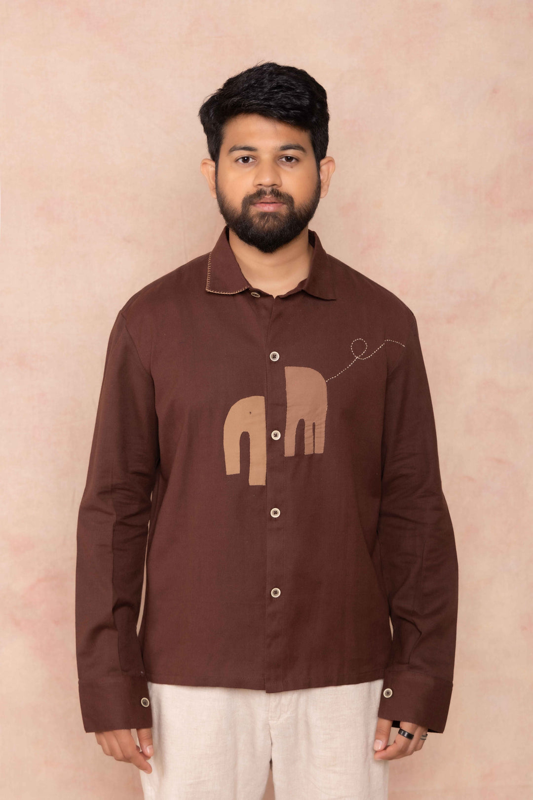 Brown Full Shirt Front With Handwork Detail