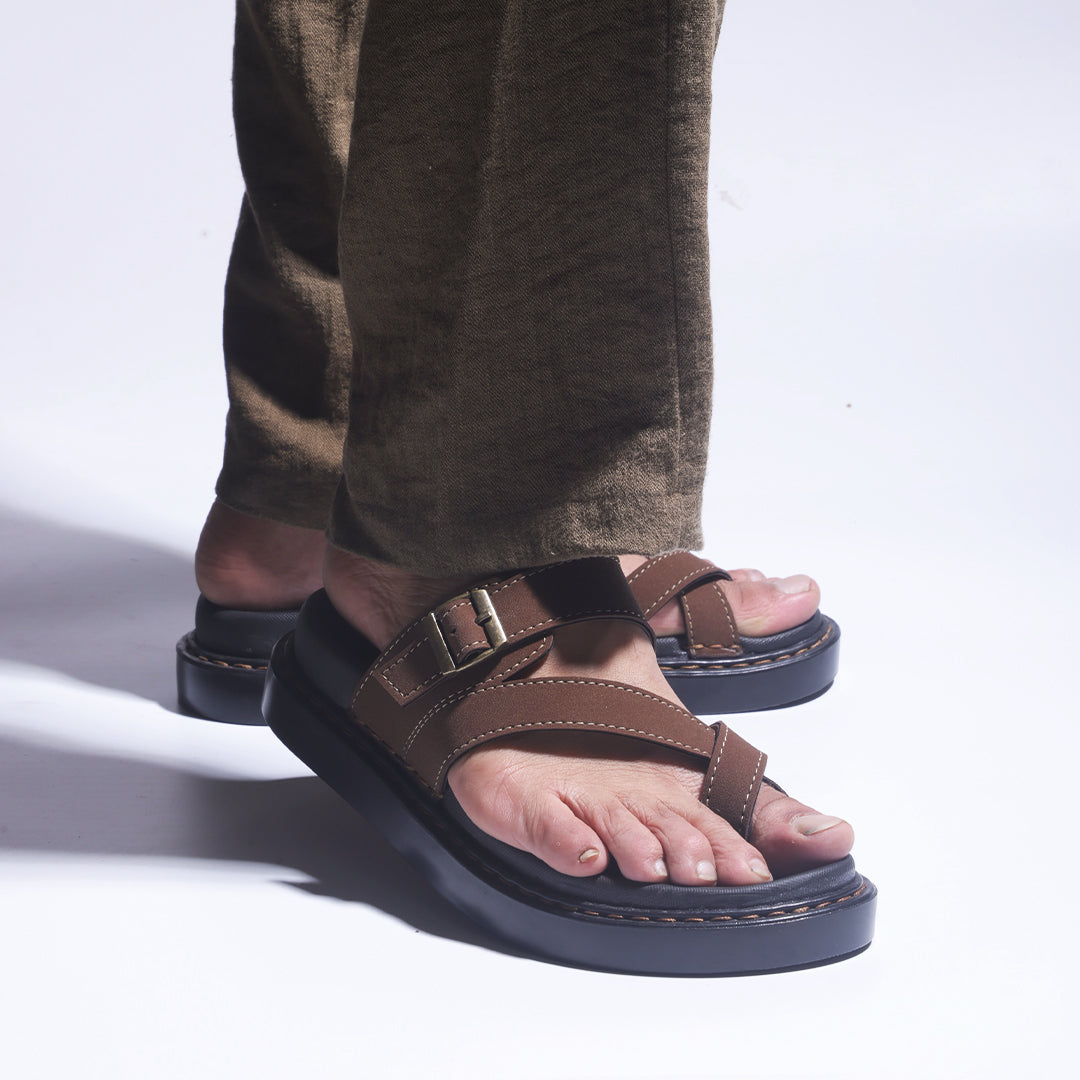 Monkstory Cosmopolitan Cross Strap Toe Ring Chunky Sandals – Dark Tan