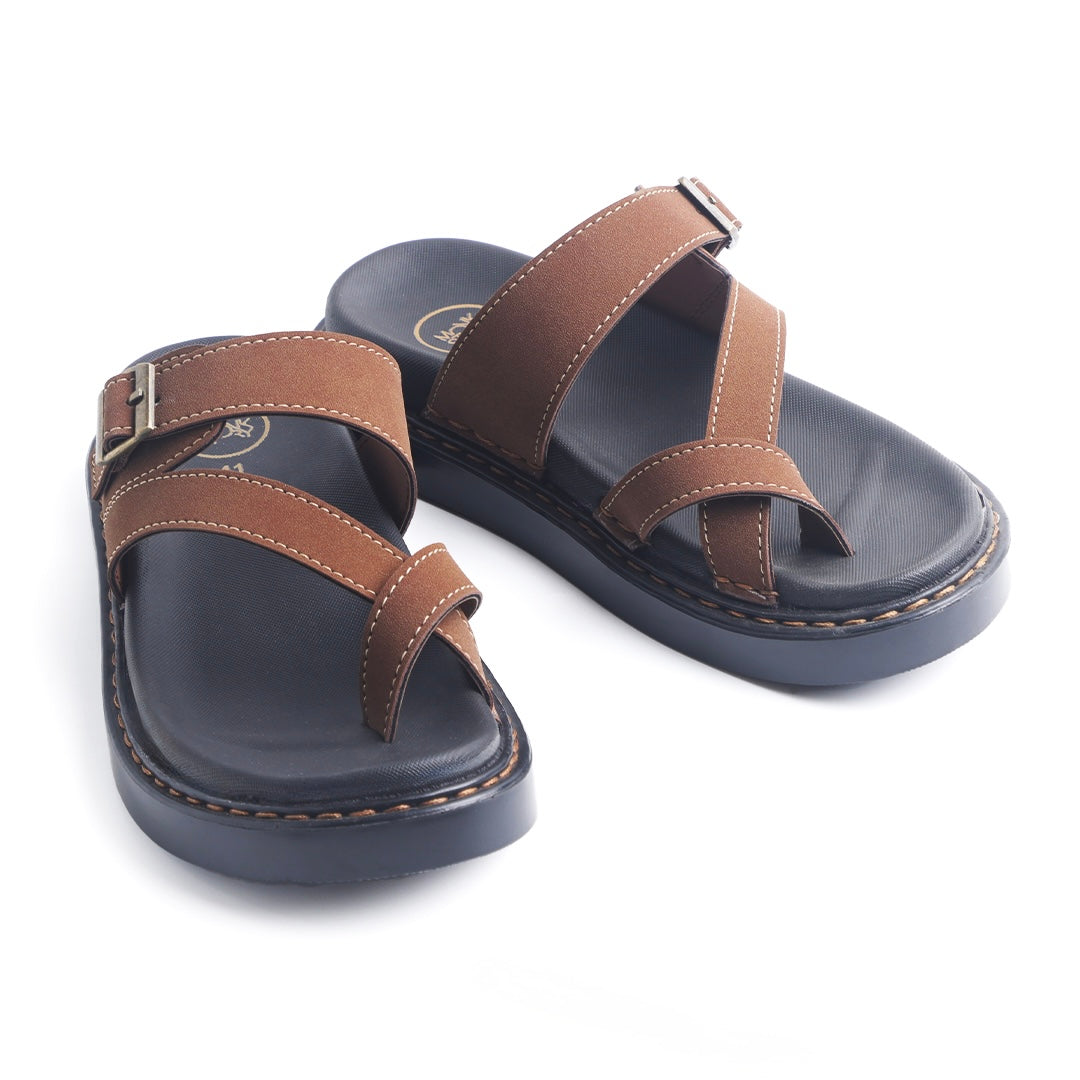 Monkstory Cosmopolitan Cross Strap Toe Ring Chunky Sandals – Dark Tan
