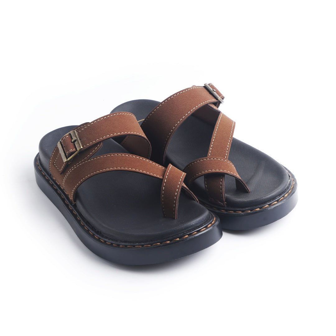 Monkstory Cosmopolitan Cross Strap Toe Ring Chunky Sandals – Dark Tan