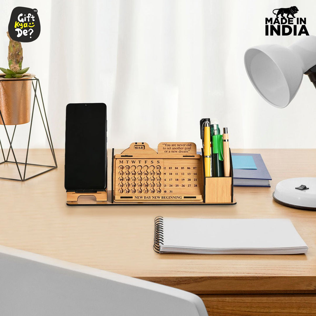 Gift Kya De Lifetime Calendar With Desk Organizer and Mobile Stand | Desk Calendar | Mobile Accessories