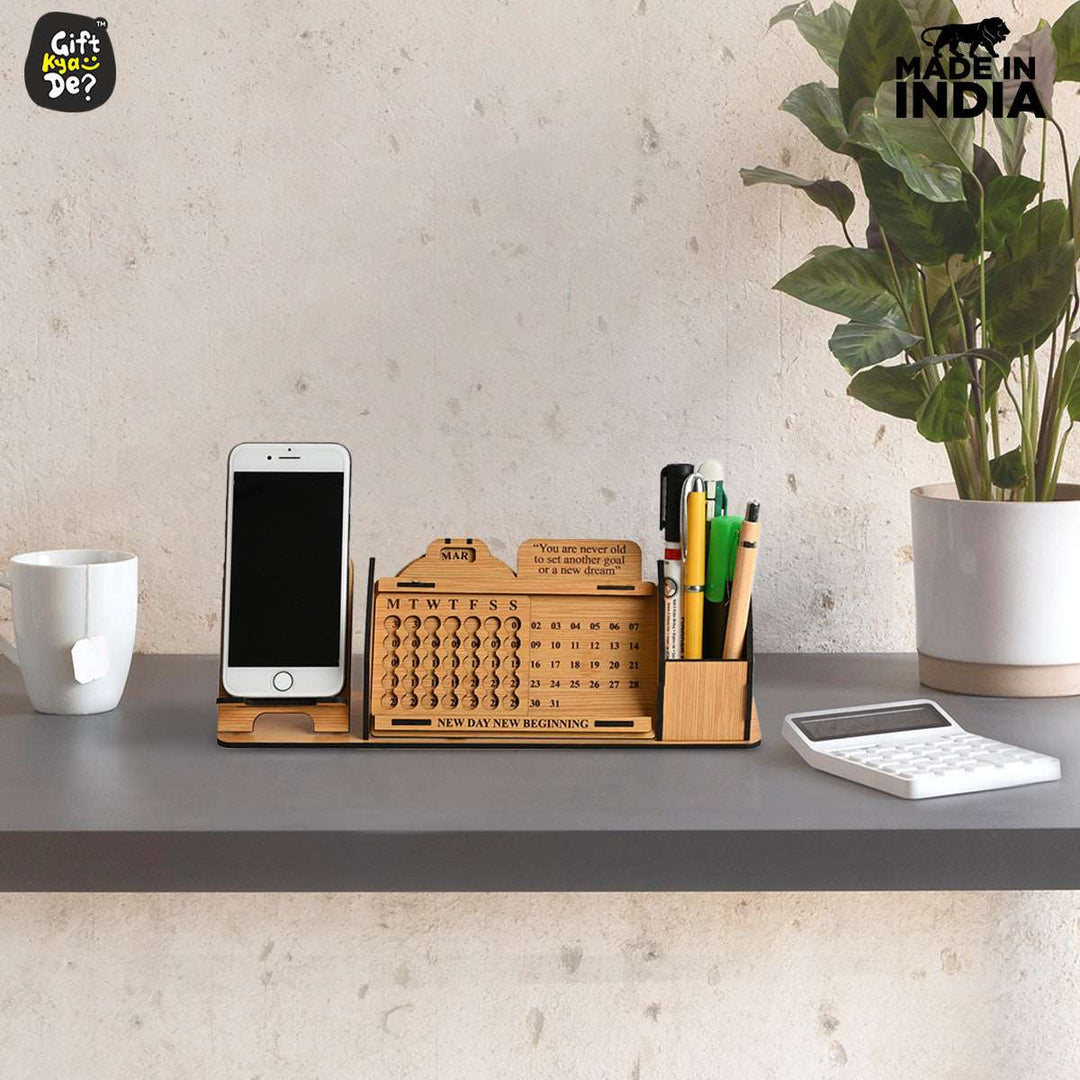 Gift Kya De Lifetime Calendar With Desk Organizer and Mobile Stand | Desk Calendar | Mobile Accessories