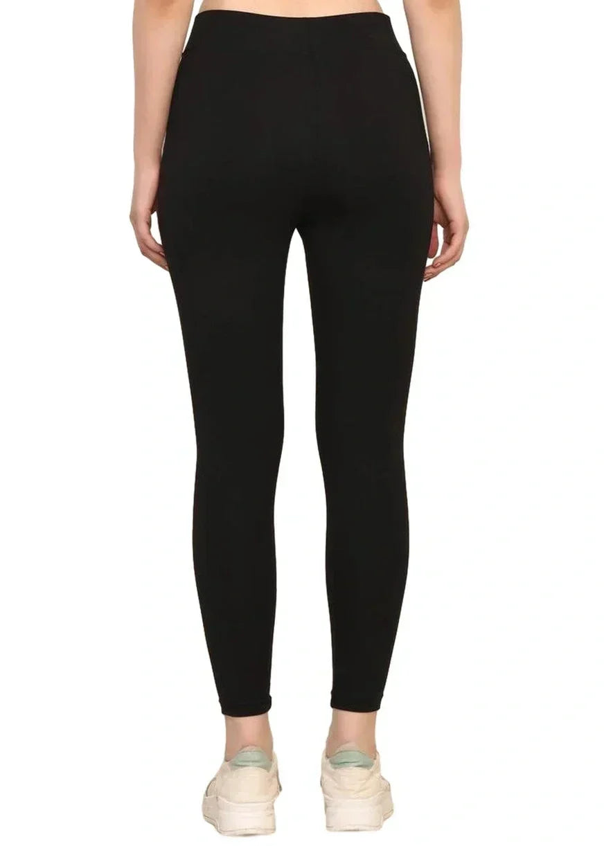 Yoga Pants High Waist Cotton Fabric Stretchable Black Gym Tights | Pack Of 1