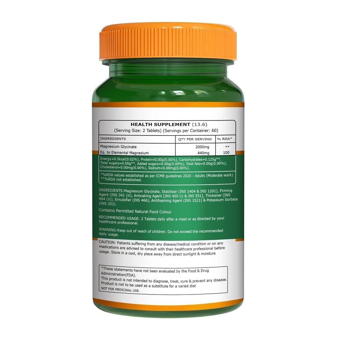 Chelated Magnesium Glycinate 2000mg Supplement | 120 Tablets