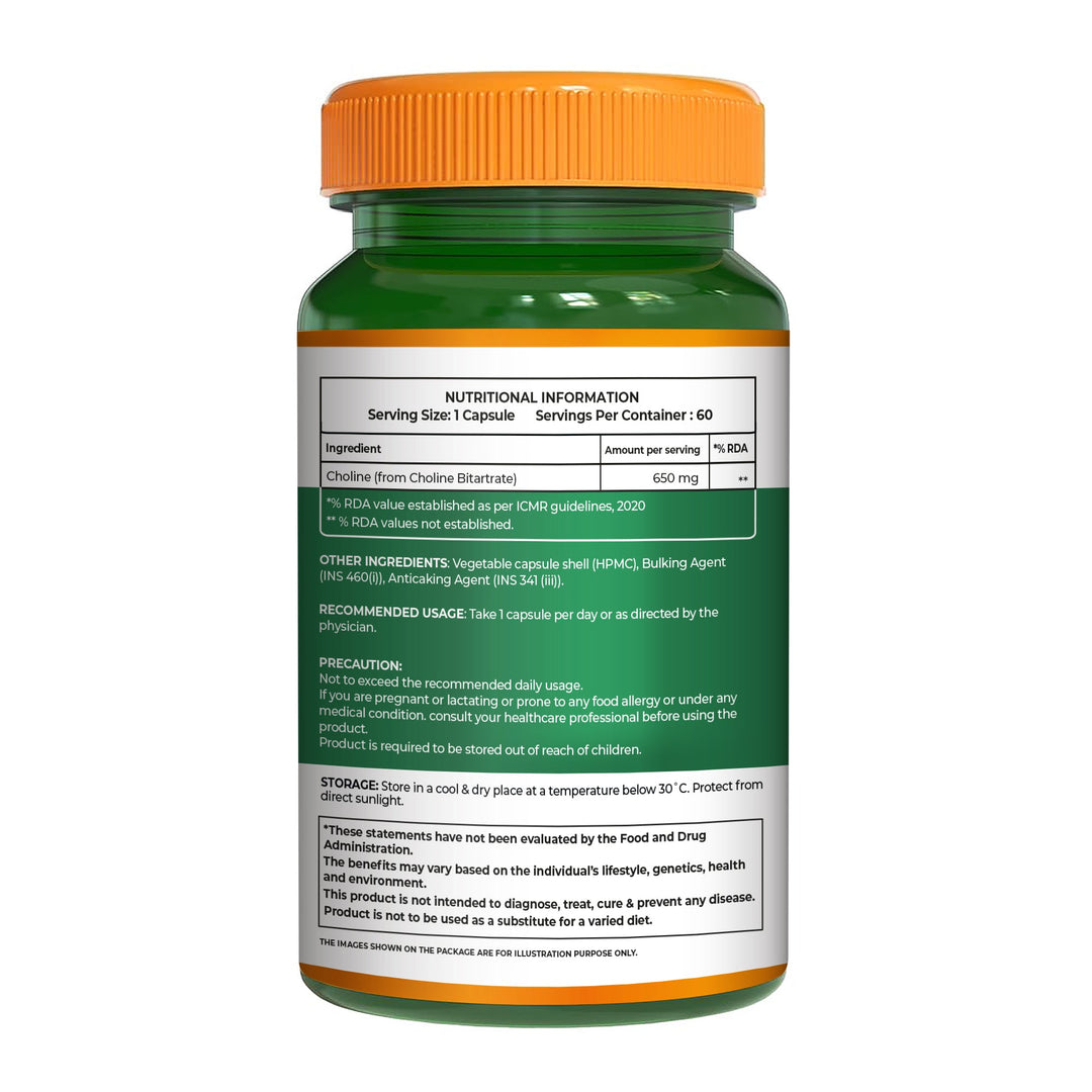 Pure Nutrition Choline Bitartrate 650mg | 60 Veg Capsules | Brain & Nerve Support