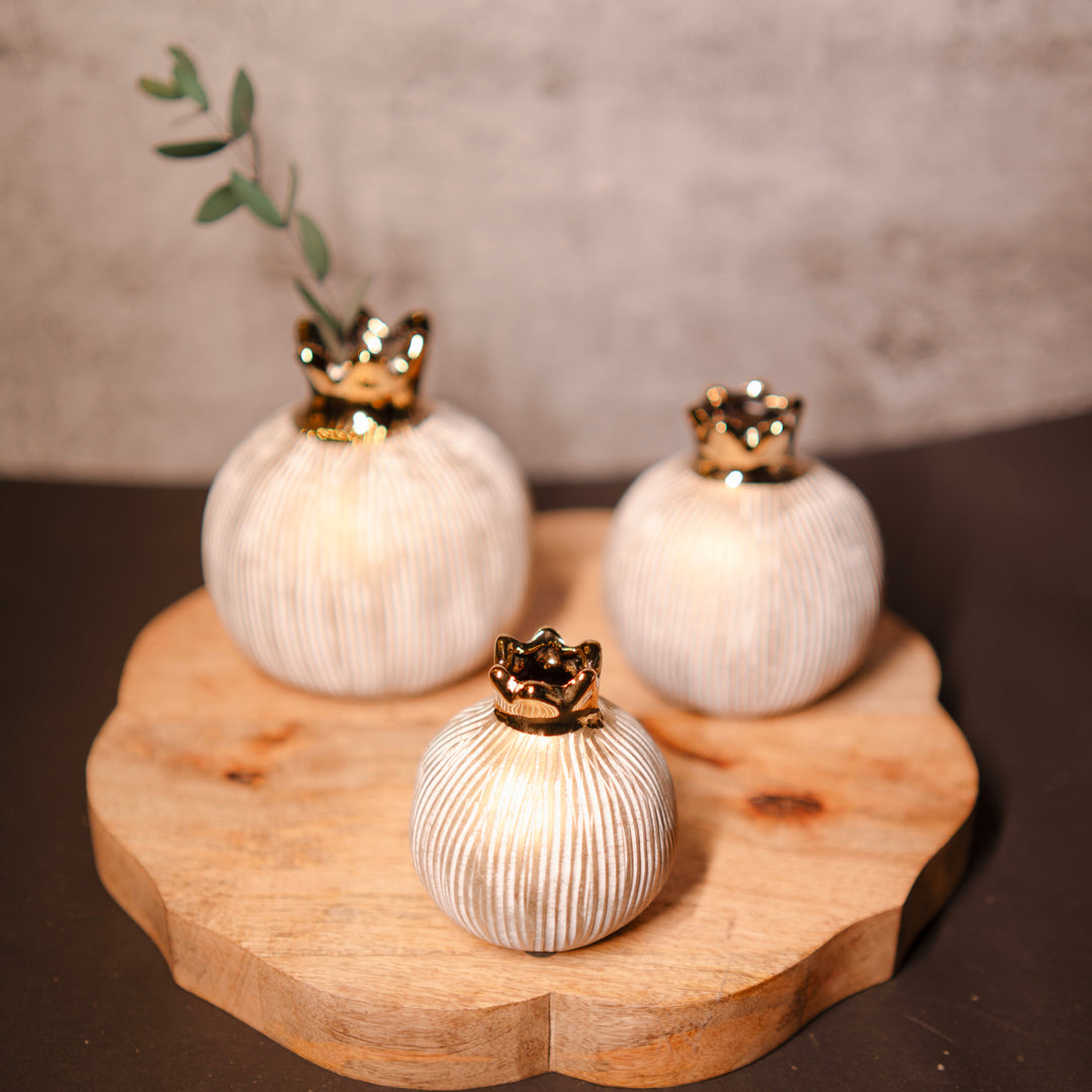 Golden Pomegranate Glory Vase Set – Luxury Porcelain Mini Vases for Home Decor