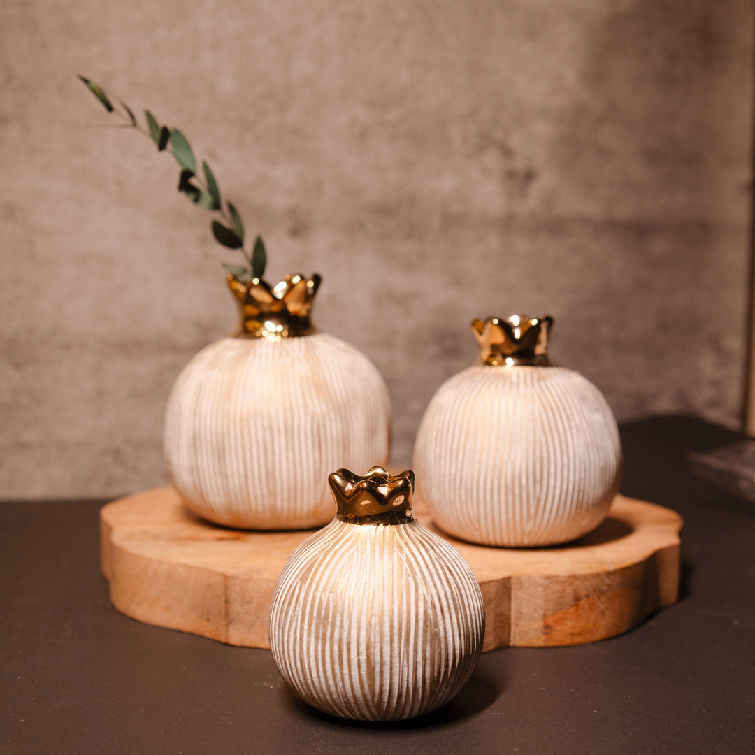 Golden Pomegranate Glory Vase Set – Luxury Porcelain Mini Vases for Home Decor