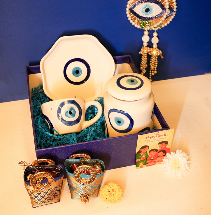 Nazar Suraksha Diwali Gift Box | Evil Eye Festive Hamper with Breakfast Set & Decor – ArteCasa