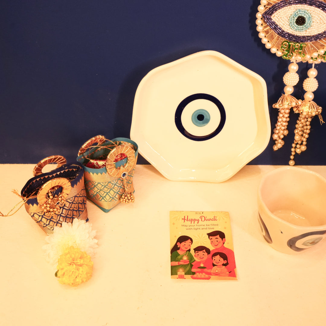 Nazar Suraksha Diwali Gift Box | Evil Eye Festive Hamper with Breakfast Set & Decor – ArteCasa