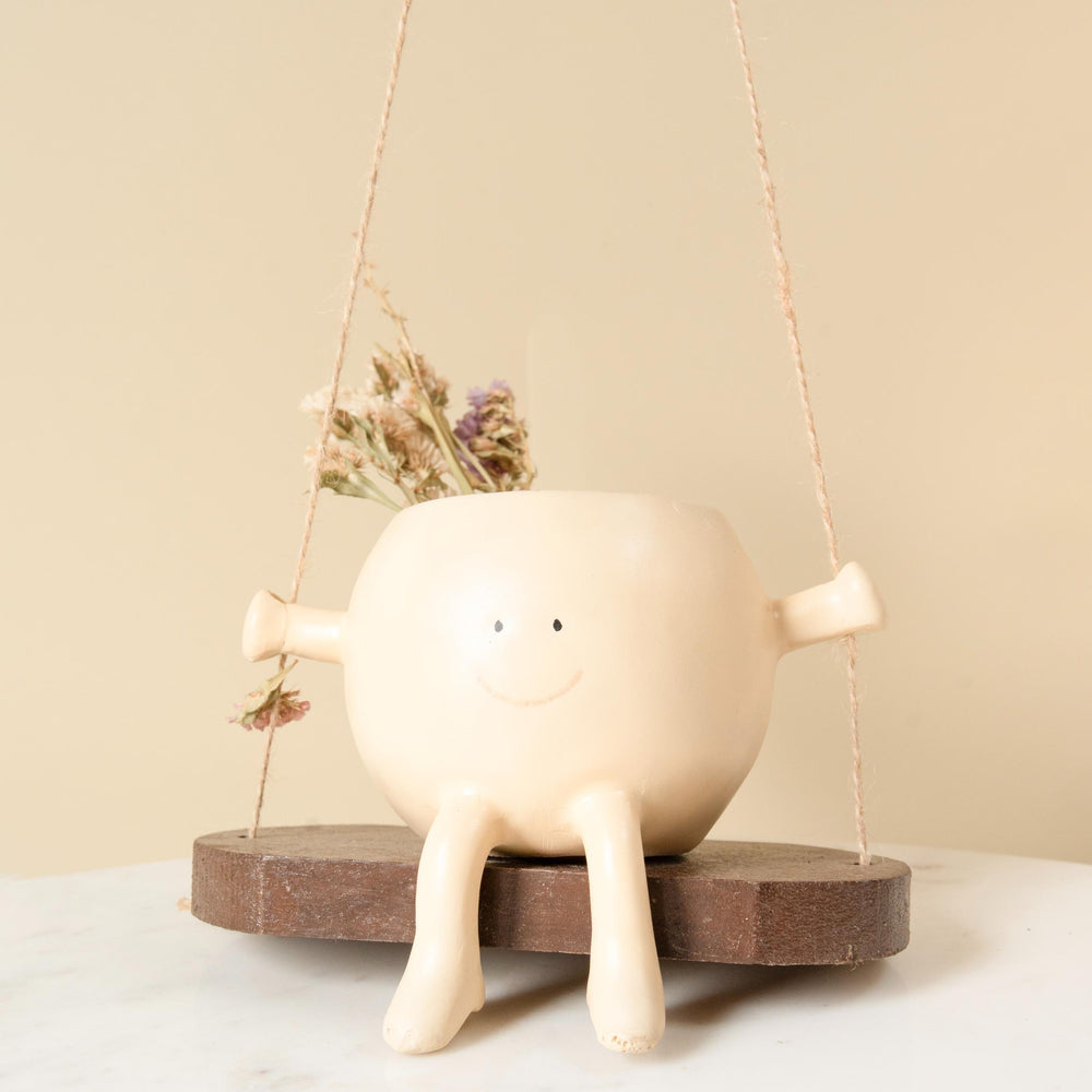 Elegant Swing Planter | Decorative Resin & Wooden Planter for Indoor Home Décor