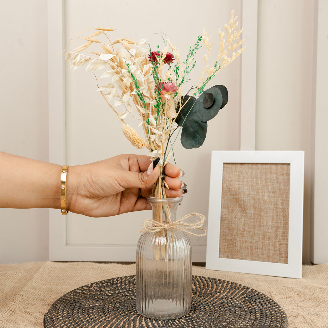 Crystal Bloom Clear Glass Vase with Dried Flowers | Modern Home Décor