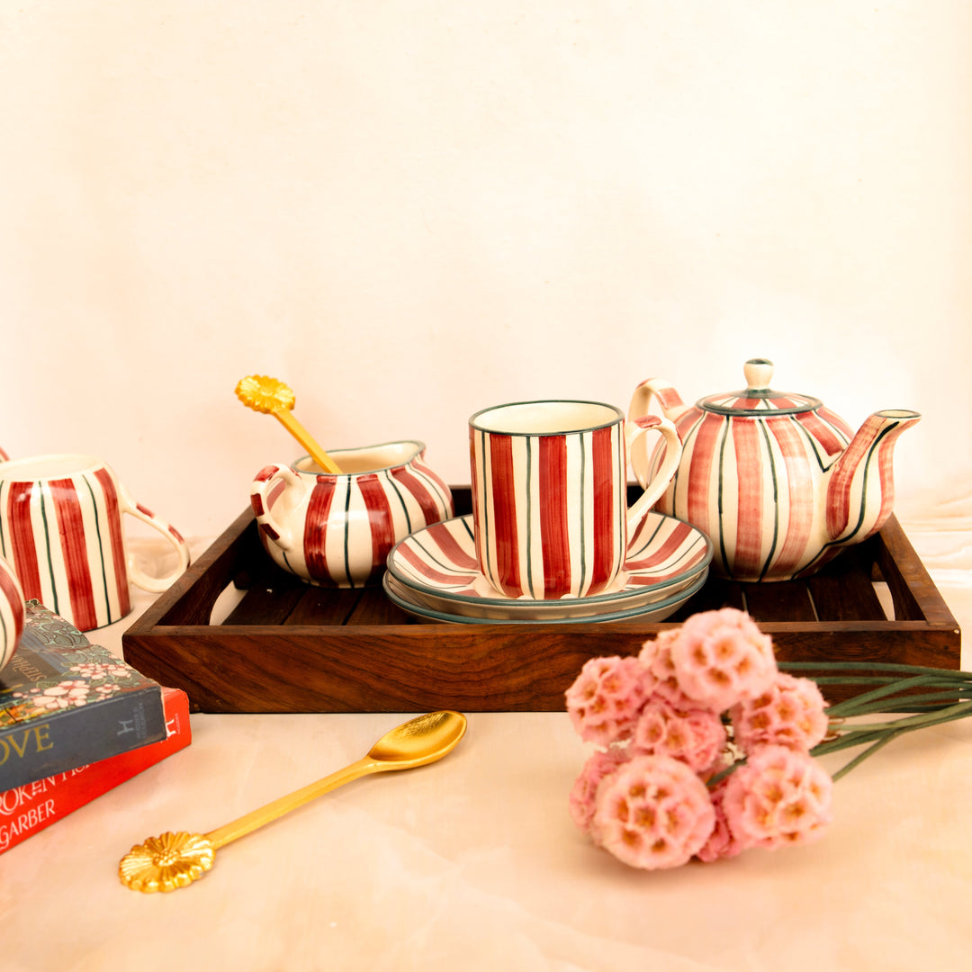Crimson stripes tea set - https://artecasa.in/