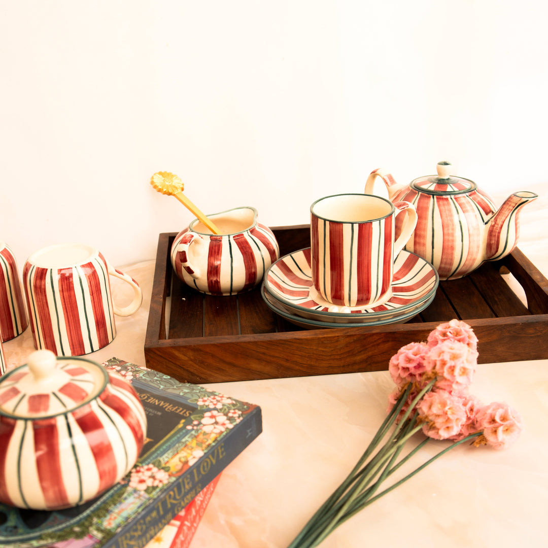 Crimson stripes tea set - https://artecasa.in/