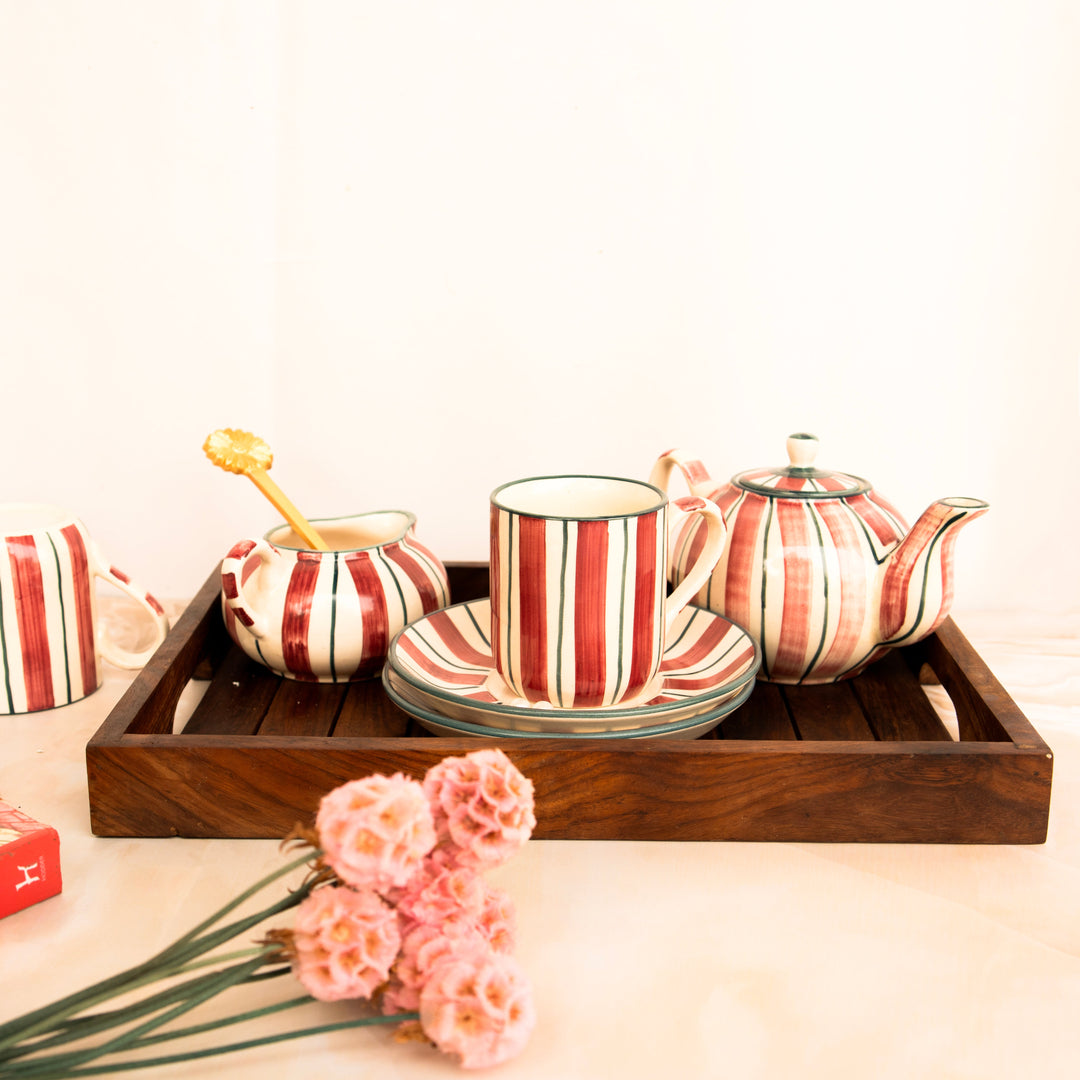 Crimson stripes tea set - https://artecasa.in/