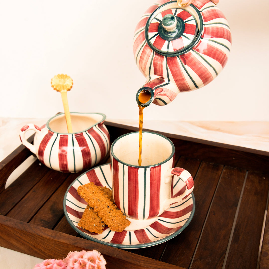Crimson stripes tea set - https://artecasa.in/