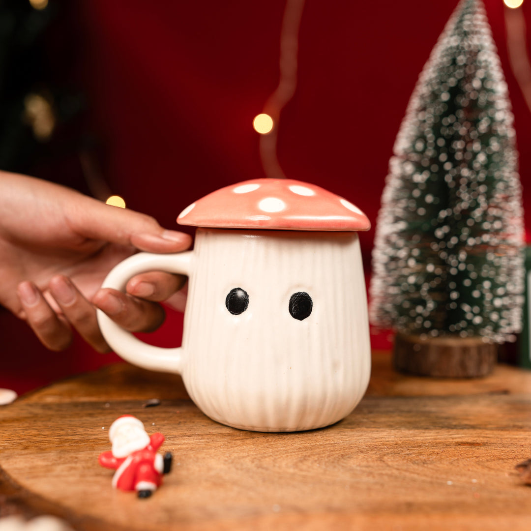 Mushroom Lid Mug – Whimsical Cottagecore Ceramic Coffee &amp; Tea Mug with Lid - https://artecasa.in/