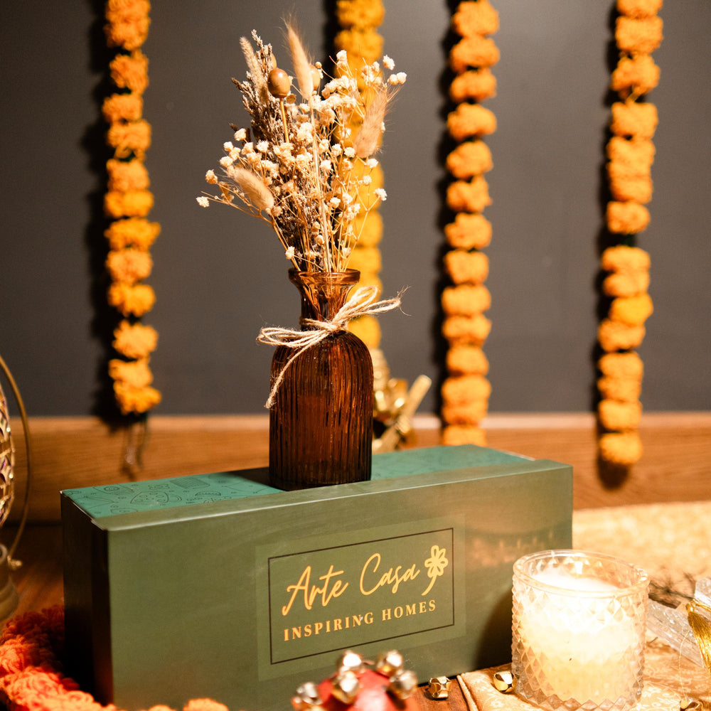 Rustic Bloom Diwali Gift Set | Aesthetic Festive Hamper with Dried Flowers & Decor – ArteCasa