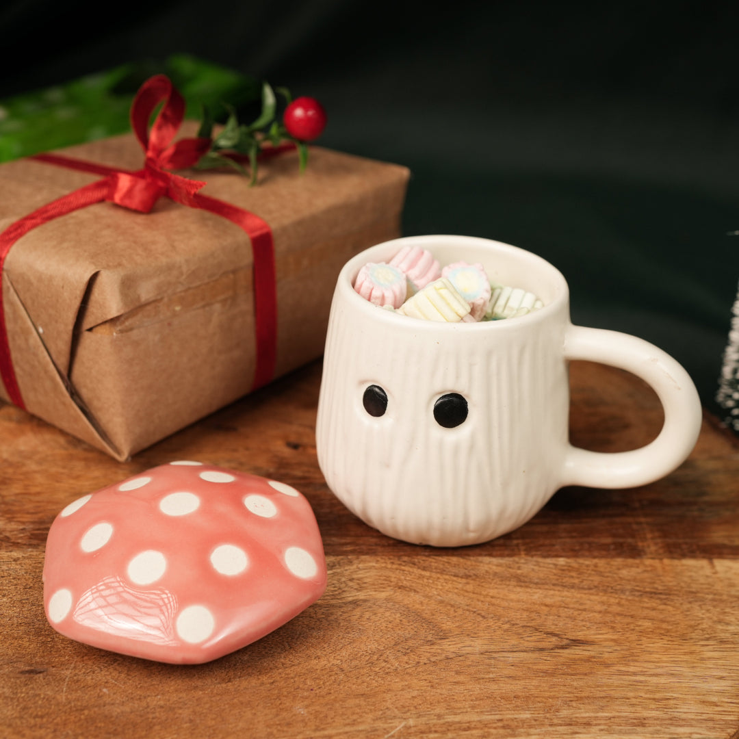 Mushroom Lid Mug – Whimsical Cottagecore Ceramic Coffee &amp; Tea Mug with Lid - https://artecasa.in/