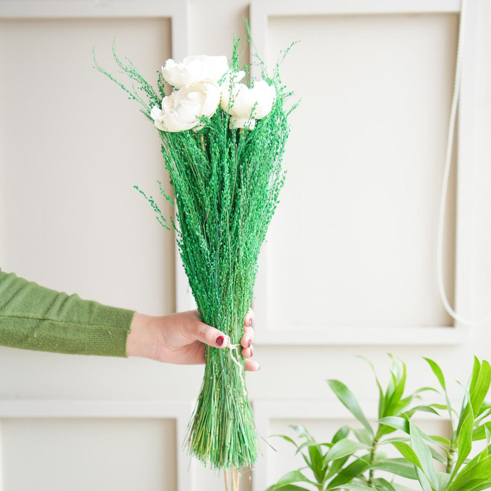 Evergreen Dried Flower Bunch | Green & White Aesthetic Floral Arrangement for Home Decor & Gifting – ArteCasa