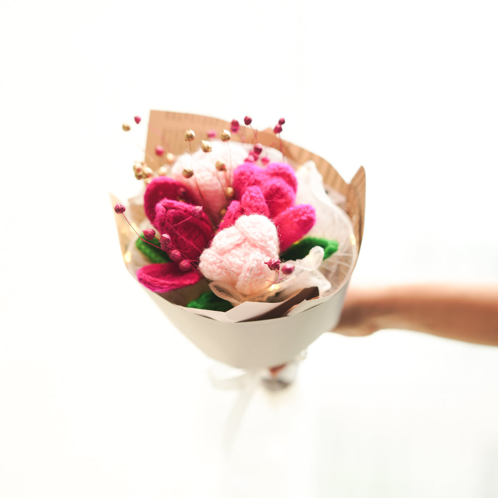 Crochet Tulip Flower Bunch | Handmade Pink Bouquet