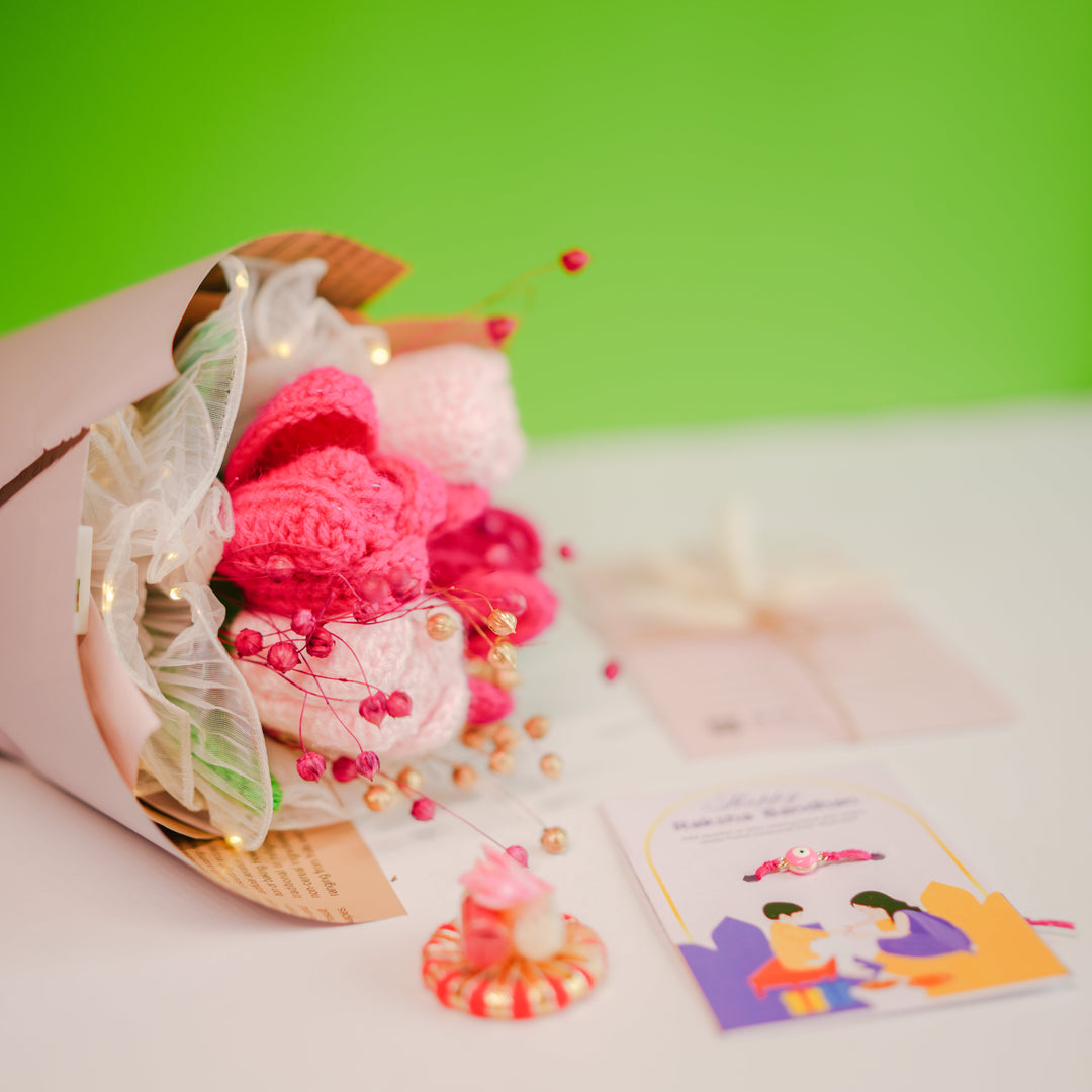 Pretty Pansy Bouquet Rakhi hamper