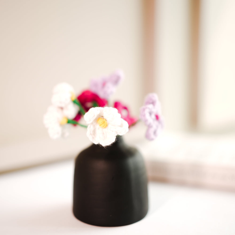 Black Bud Vase with Crochet Flowers | Aesthetic Decor
