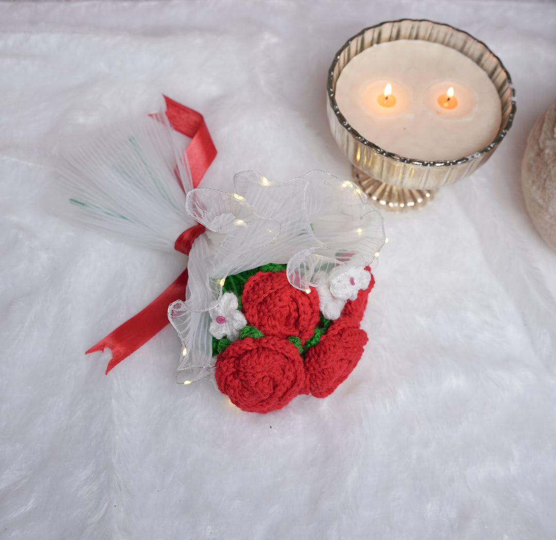 Radiant Red Rose Bloom – Handcrafted Crochet  with LED Glow | ArteCasa