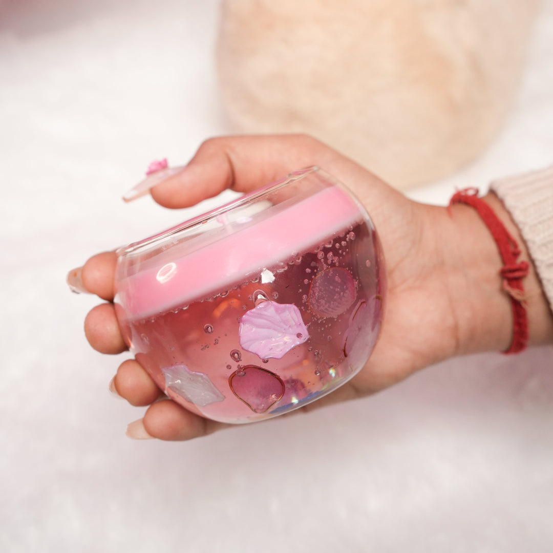 blush glow pink floral candle by artecasa