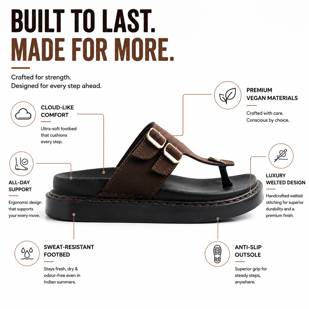 Monkstory Cosmopolitan Twin Buckle Thong Chunky Sandals – Dark Brown