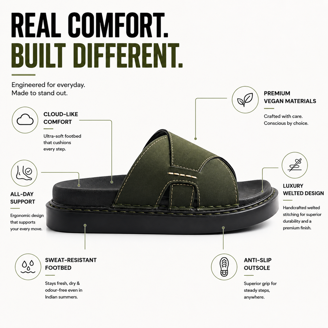 Monkstory Cosmopolitan Cross Panel Chunky Slides – Olive Green