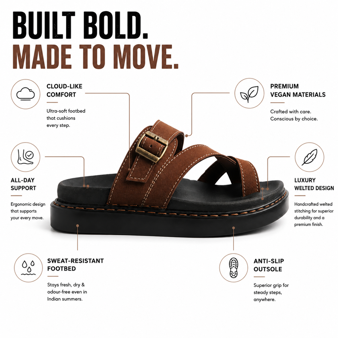 Monkstory Cosmopolitan Cross Strap Toe Ring Chunky Sandals – Dark Tan