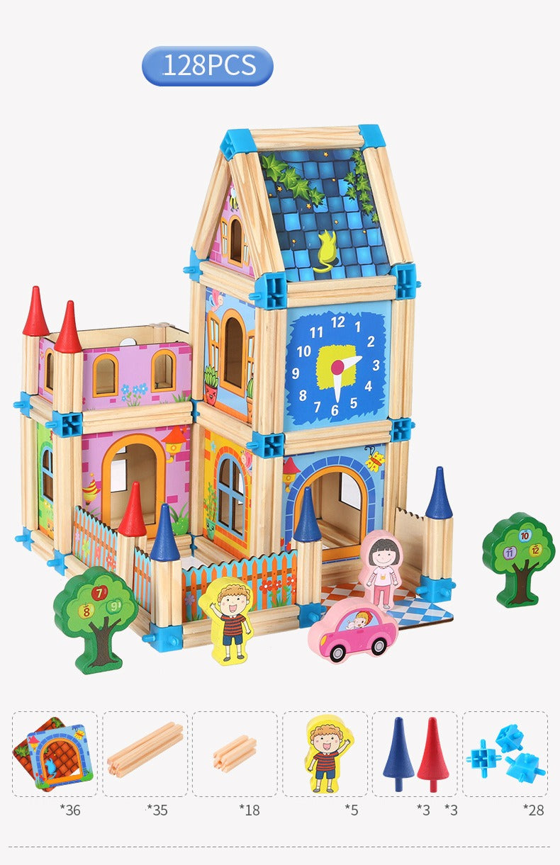 Wudly Wooden Master of Architectre Building Blocks Toy Set, Educational Construction Toy