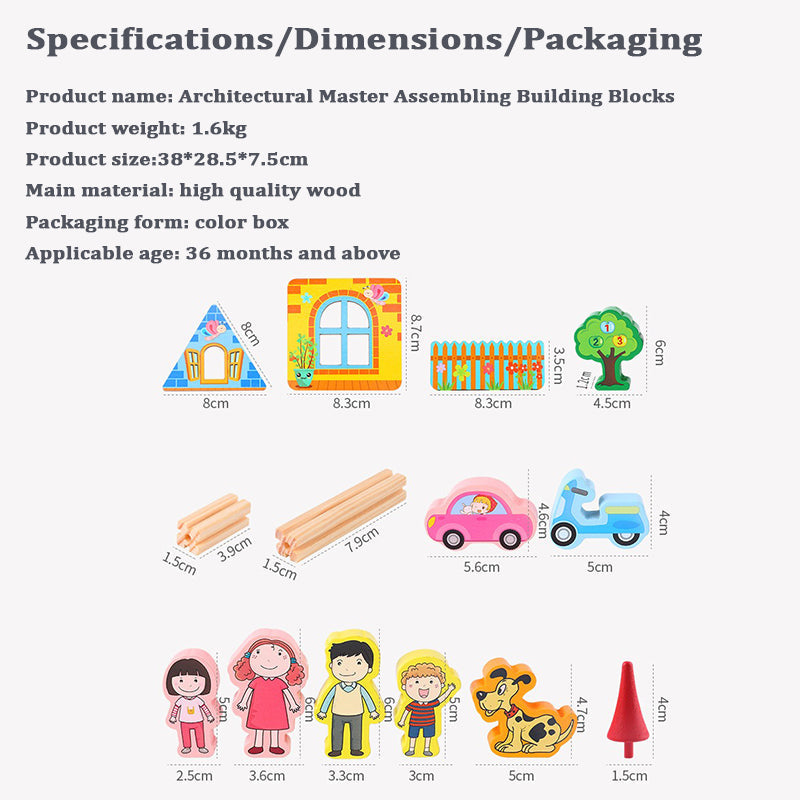 Wudly Wooden Master of Architectre Building Blocks Toy Set, Educational Construction Toy