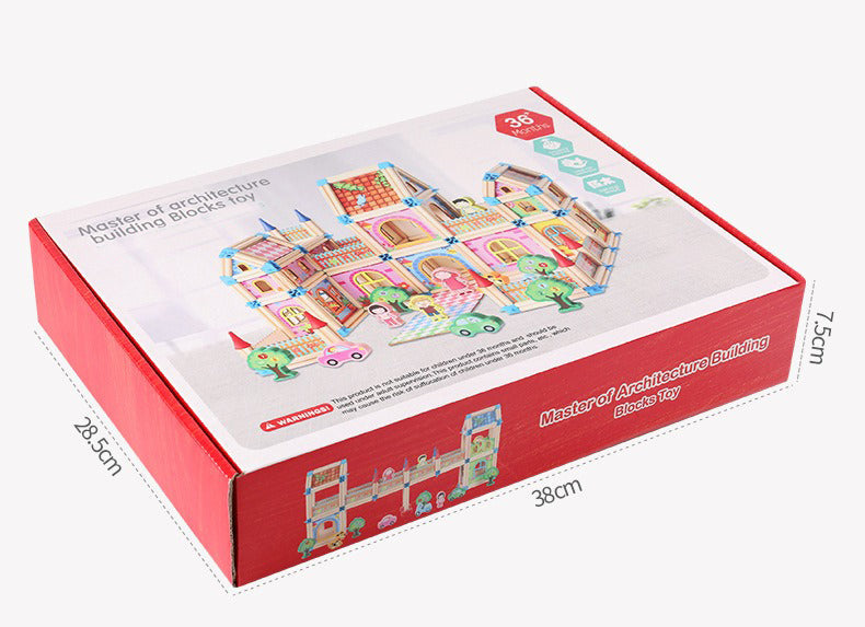 Wudly Wooden Master of Architectre Building Blocks Toy Set, Educational Construction Toy