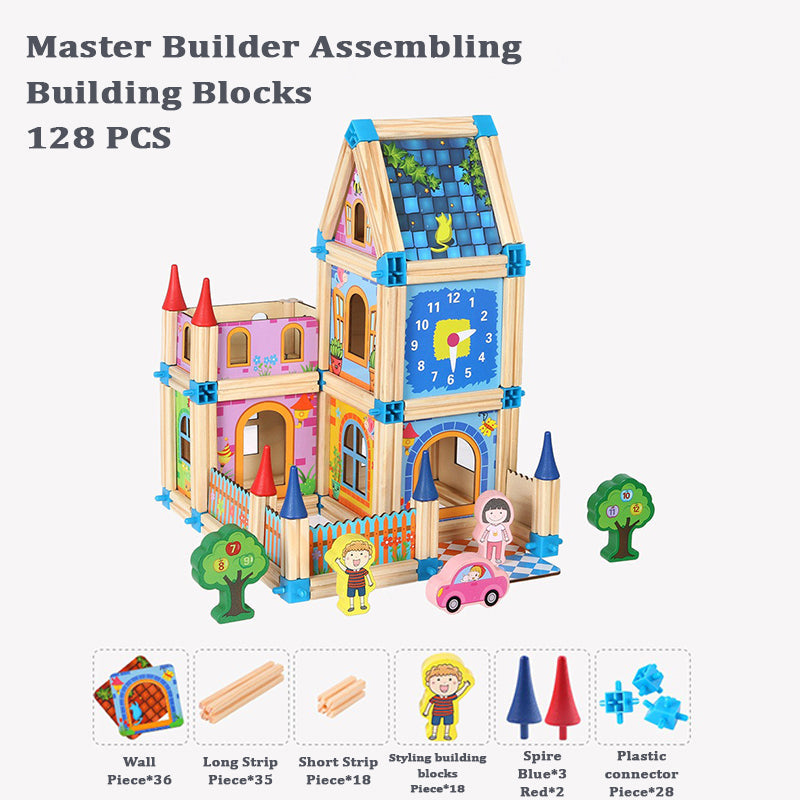 Wudly Wooden Master of Architectre Building Blocks Toy Set, Educational Construction Toy