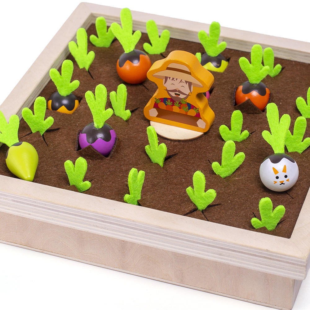 Wudly Wooden Vegetable Garden Memory Game, Educational Board Game with Farmer Figure