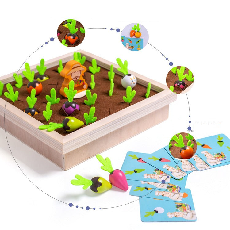 Wudly Wooden Vegetable Garden Memory Game, Educational Board Game with Farmer Figure