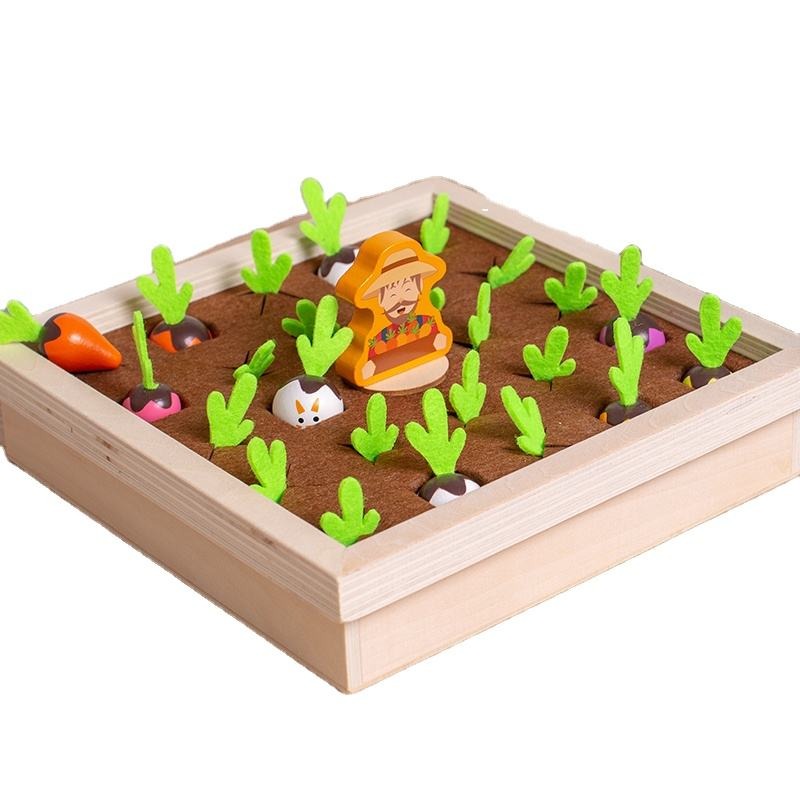 Wudly Wooden Vegetable Garden Memory Game, Educational Board Game with Farmer Figure