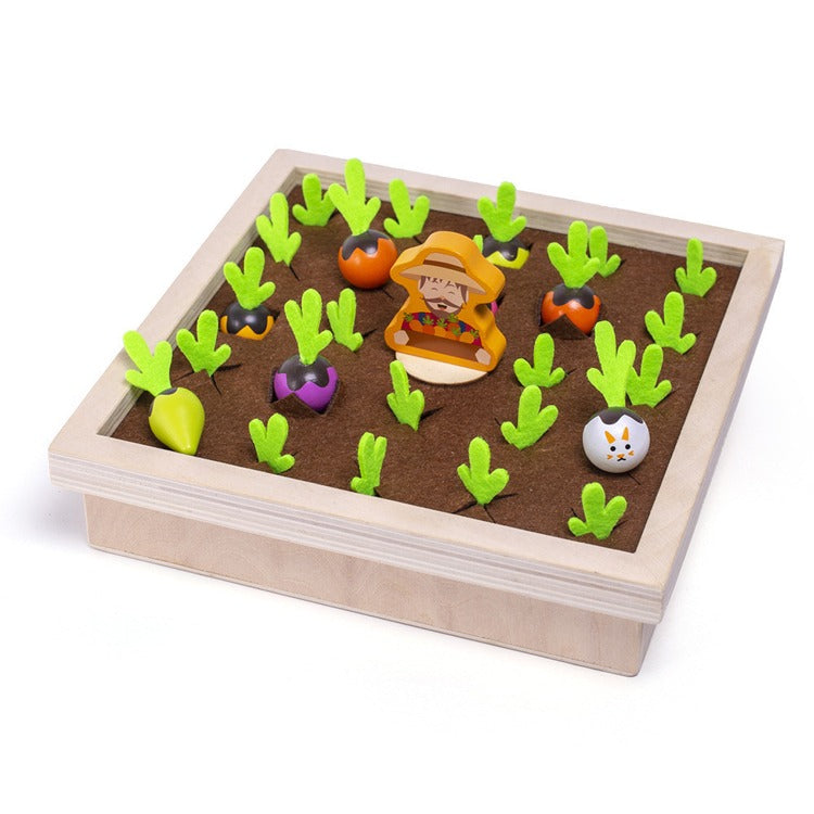 Wudly Wooden Vegetable Garden Memory Game, Educational Board Game with Farmer Figure
