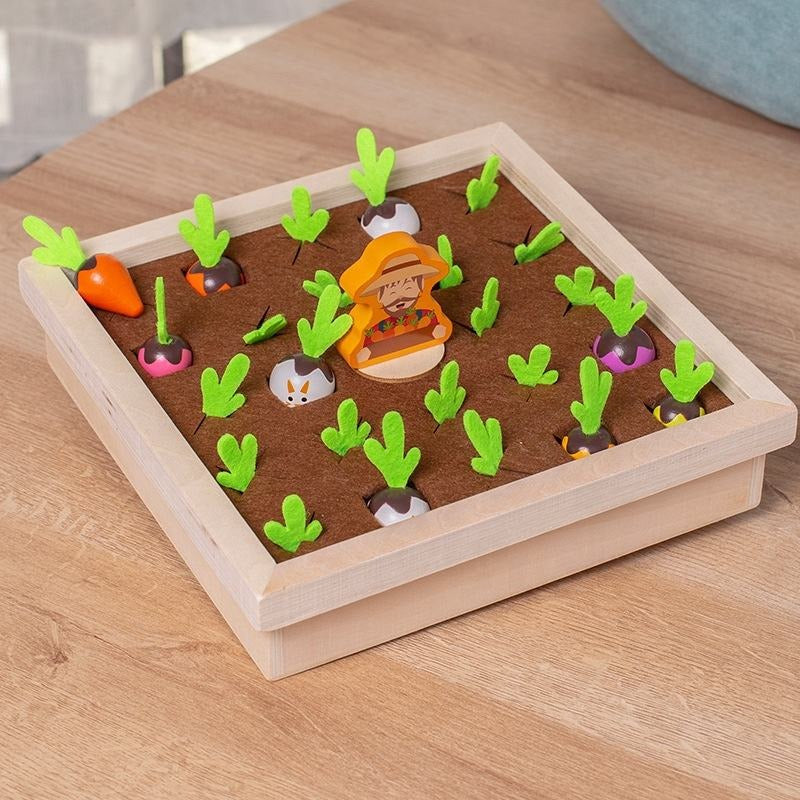 Wudly Wooden Vegetable Garden Memory Game, Educational Board Game with Farmer Figure