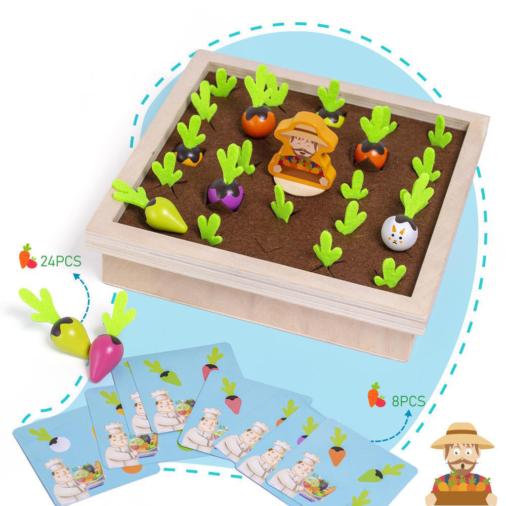 Wudly Wooden Vegetable Garden Memory Game, Educational Board Game with Farmer Figure