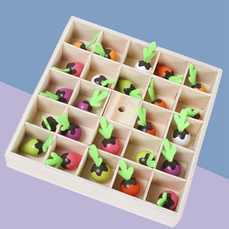 Wudly Wooden Vegetable Garden Memory Game, Educational Board Game with Farmer Figure