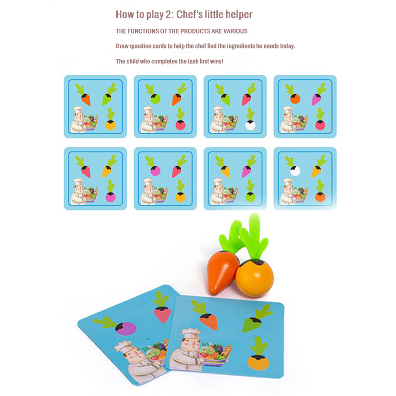 Wudly Wooden Vegetable Garden Memory Game, Educational Board Game with Farmer Figure