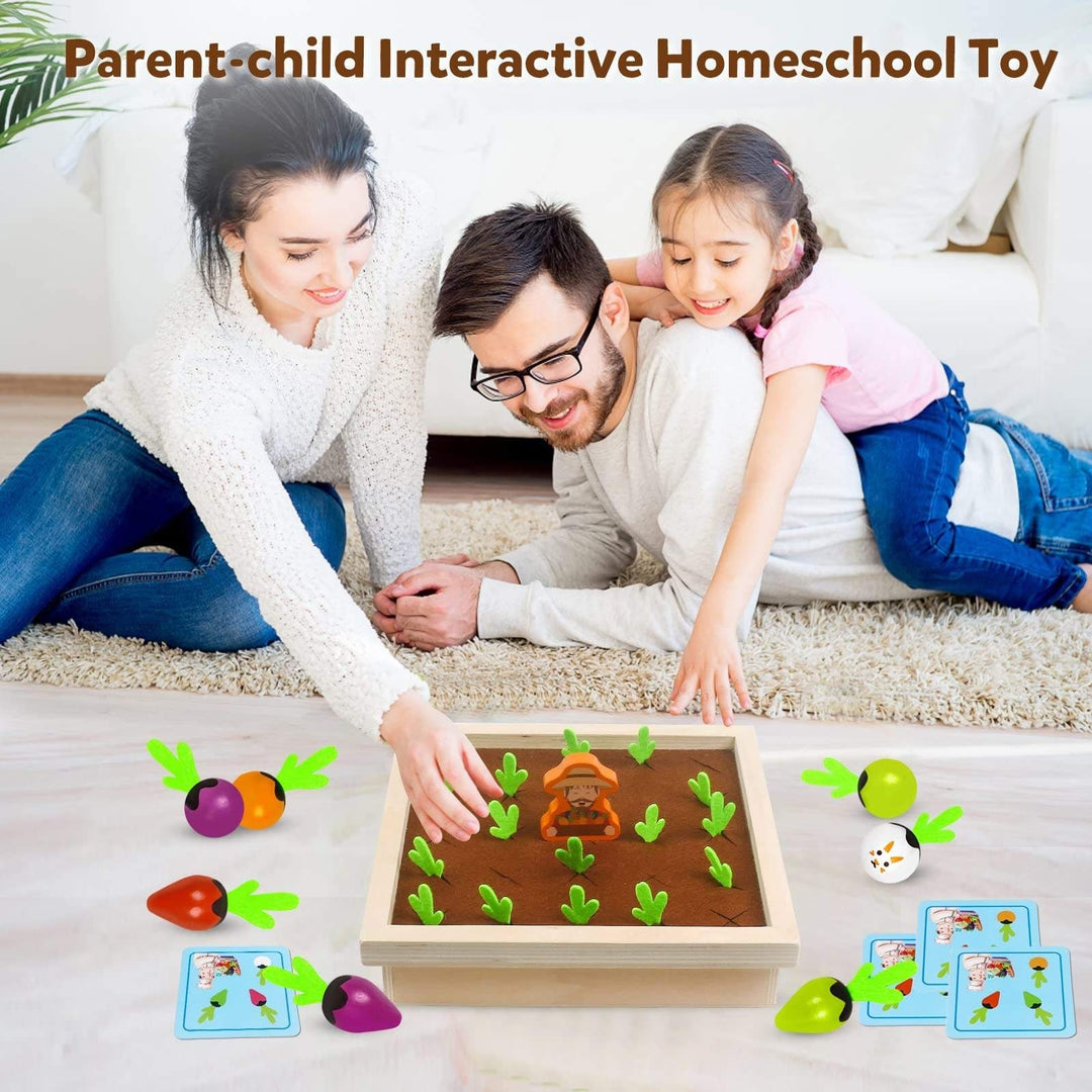 Wudly Wooden Vegetable Garden Memory Game, Educational Board Game with Farmer Figure