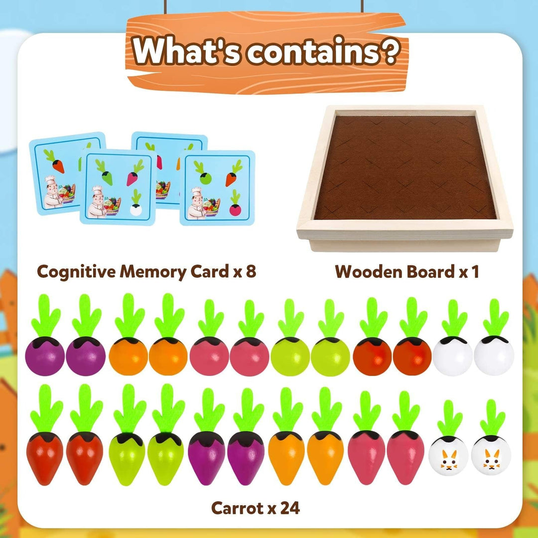 Wudly Wooden Vegetable Garden Memory Game, Educational Board Game with Farmer Figure