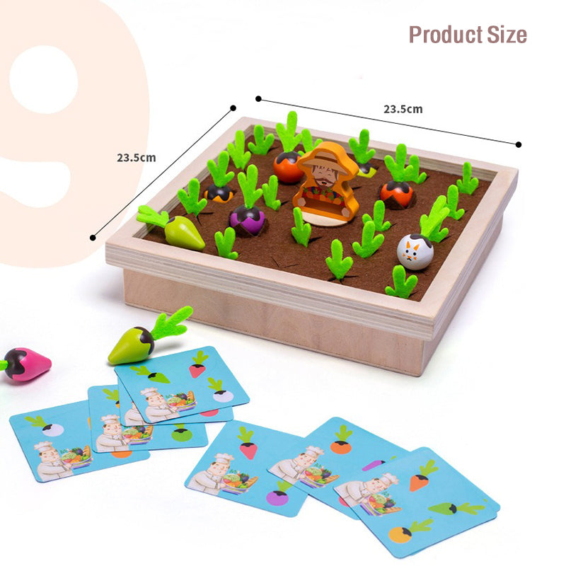 Wudly Wooden Vegetable Garden Memory Game, Educational Board Game with Farmer Figure