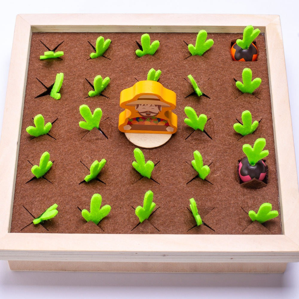 Wudly Wooden Vegetable Garden Memory Game, Educational Board Game with Farmer Figure