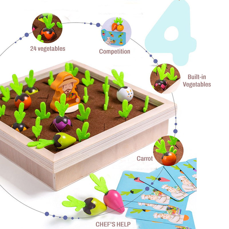 Wudly Wooden Vegetable Garden Memory Game, Educational Board Game with Farmer Figure