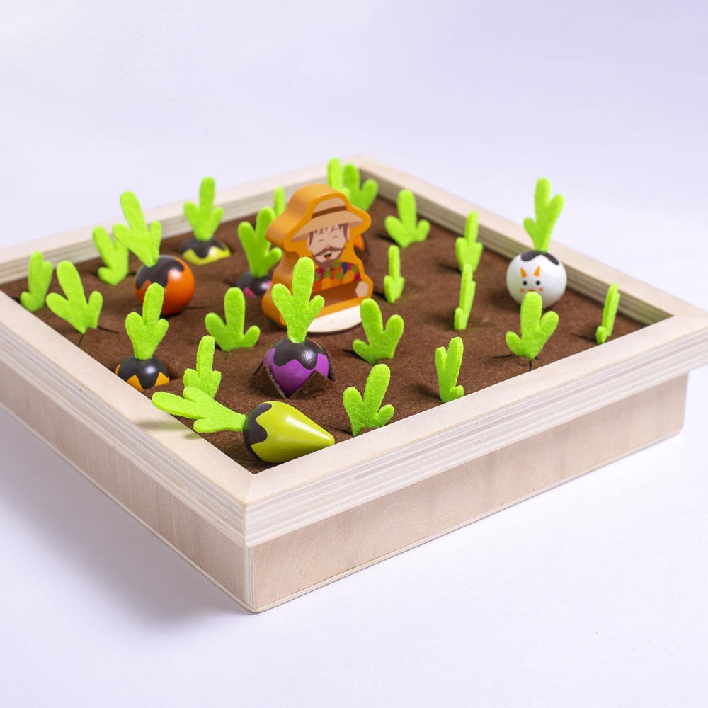 Wudly Wooden Vegetable Garden Memory Game, Educational Board Game with Farmer Figure
