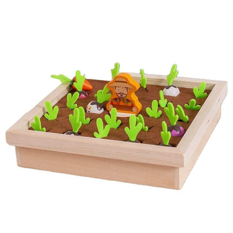 Wudly Wooden Vegetable Garden Memory Game, Educational Board Game with Farmer Figure
